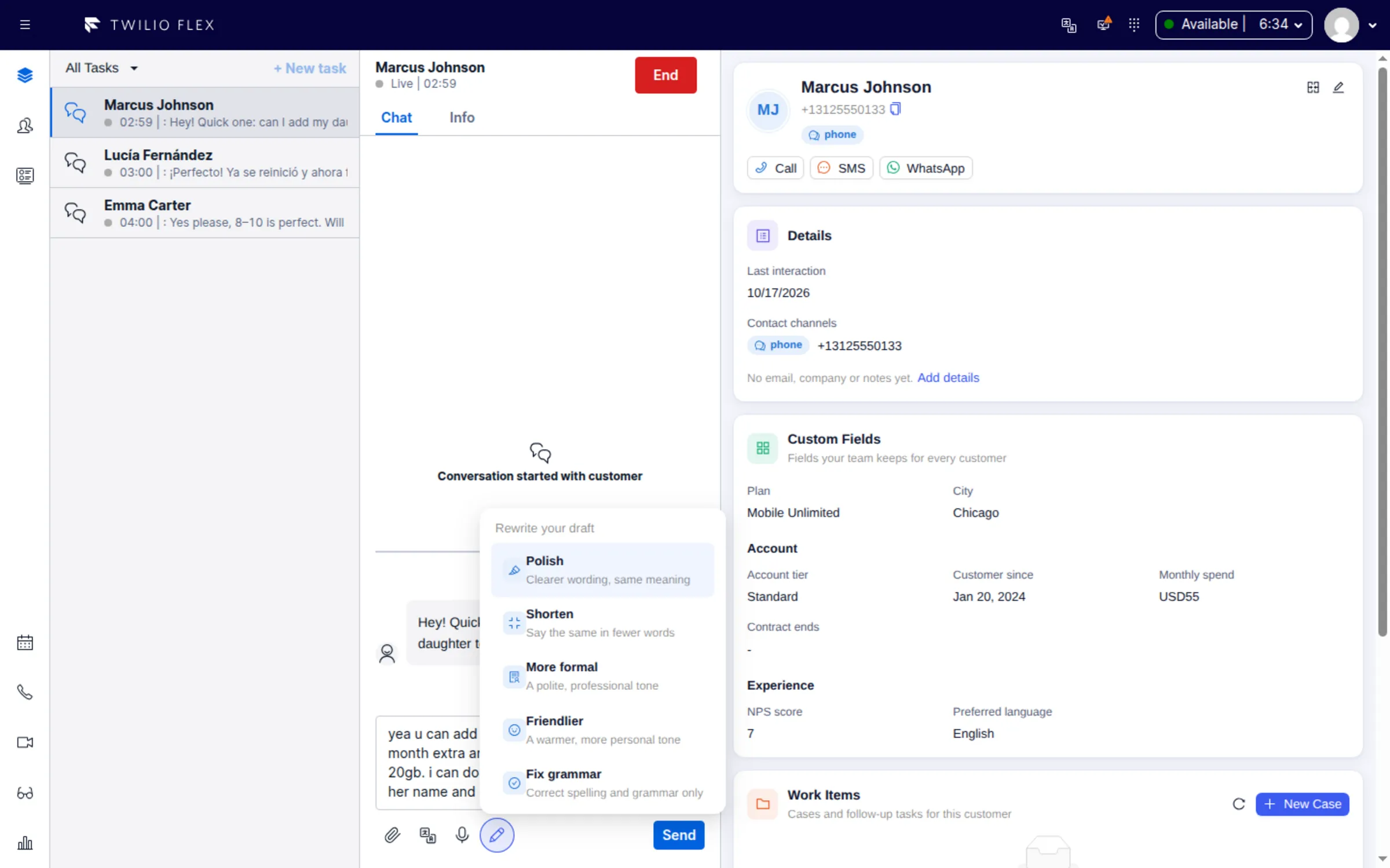 AI Compose menu over a rough draft