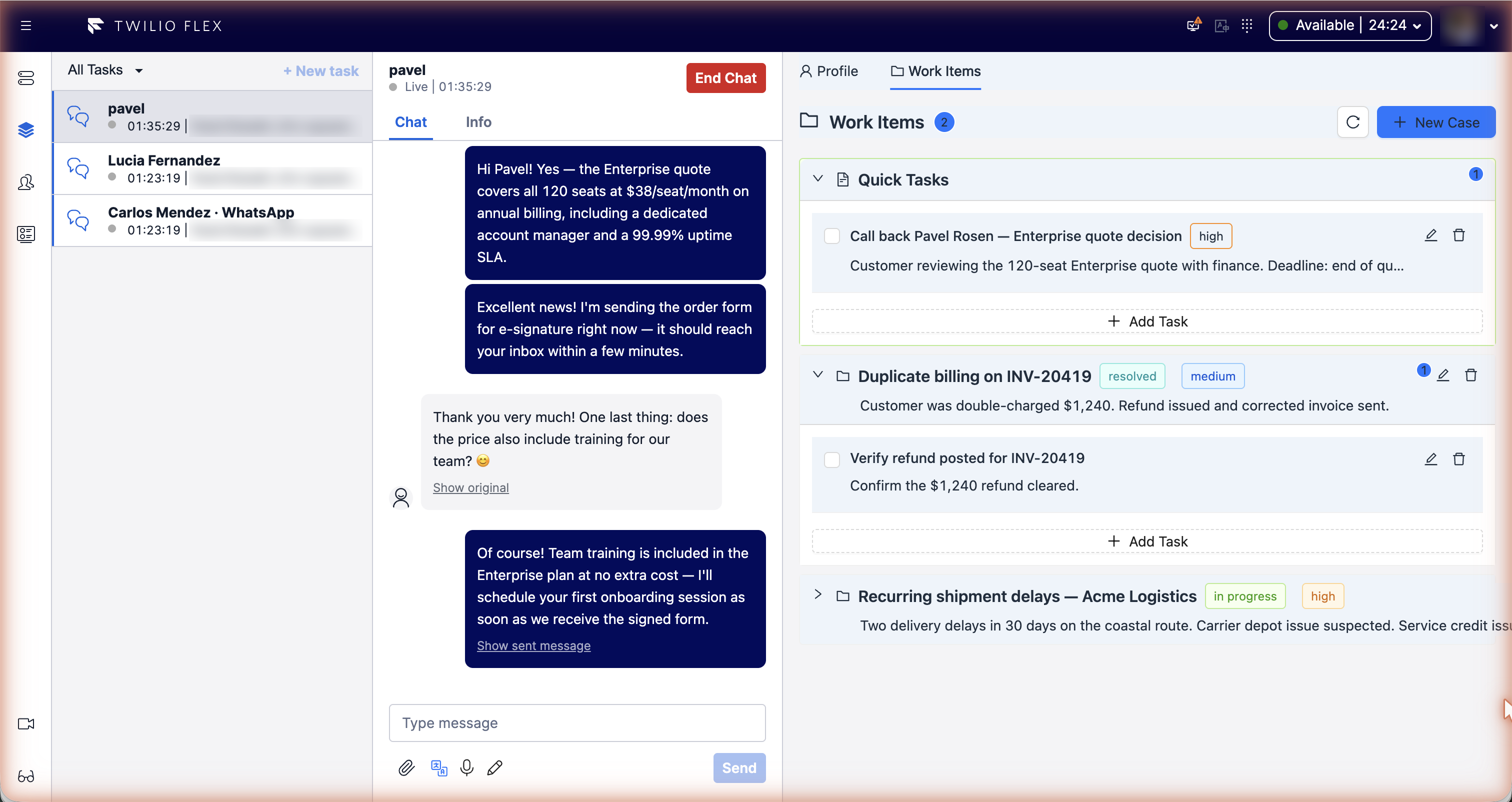 Work Items: quick tasks and cases on the customer panel