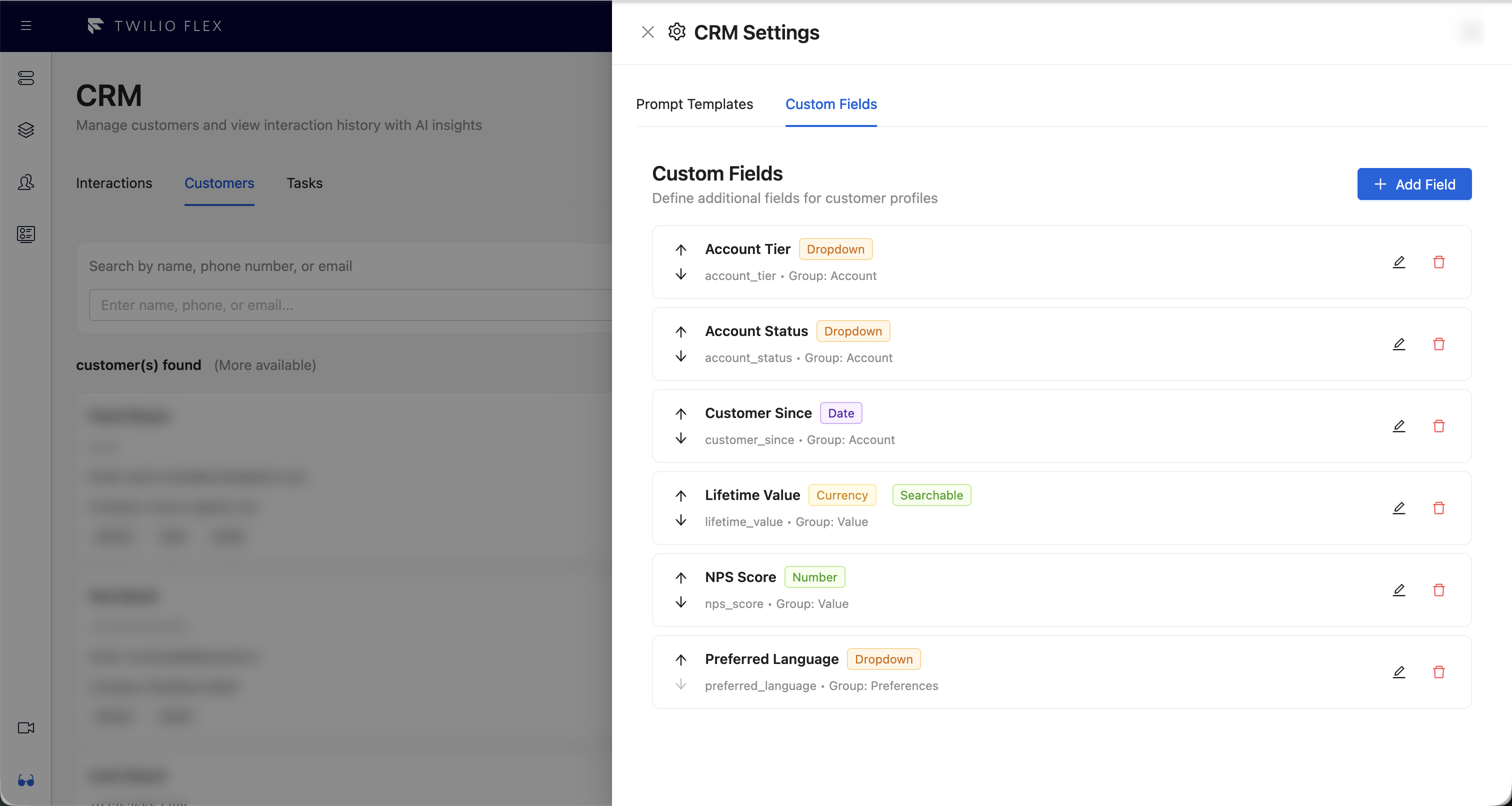Custom fields in CRM Settings